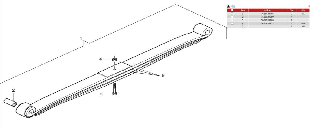 piece_RENAULT  410DXI 8X4 LAMES DE SUSPENSION 2EME ESSIEU GAUCHE