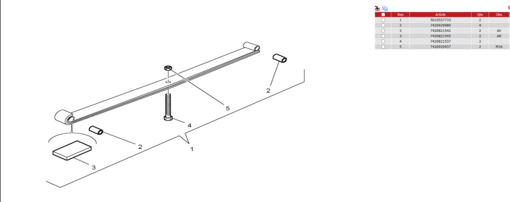 piece_RENAULT  410DXI 8X4 LAMES DE SUSPENSION 1ER ESSIEU DROIT